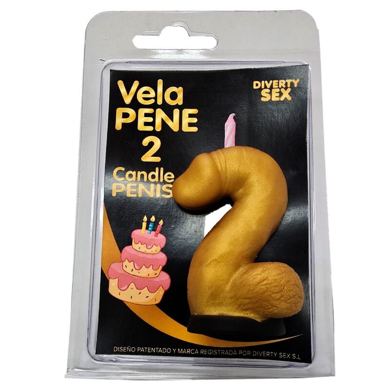 DIABLO PICANTE - VELA EM FORMATO DE PÊNIS COM O NÚMERO 2 NA COR DOURADA