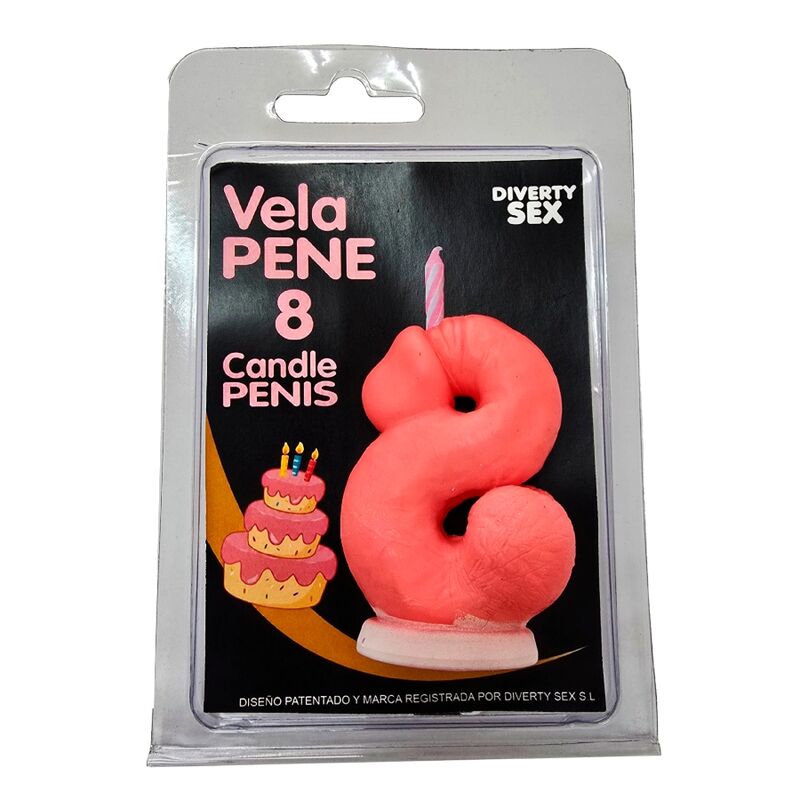 DIABLO PICANTE - VELA EM FORMATO DE PÊNIS COM O NÚMERO 8 NA COR ROSA