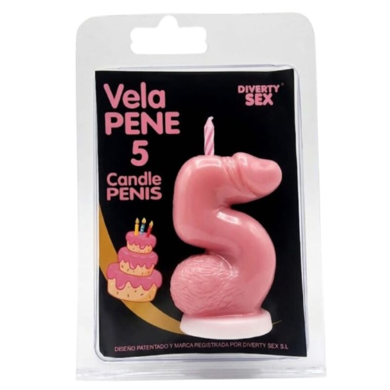 DIABLO PICANTE - VELA EM FORMATO DE PÊNIS COM O NÚMERO 5 NA COR ROSA