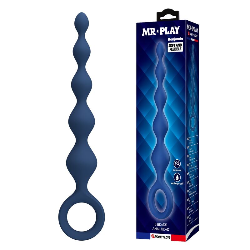 MR PLAY - BOLINHAS ANAL DE SILICONE AZUIS E PLUG ANAL 20,4 CM