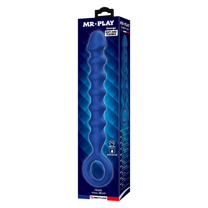 MR PLAY - BOLINHAS ANAL DE SILICONE AZUIS E PLUG ANAL - Ø - 3,4 CM - 28,5 CM