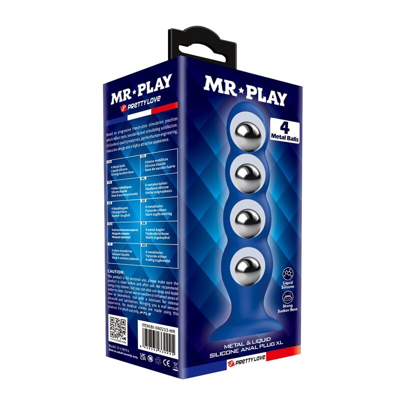 MR PLAY - PLUG ANAL COM 4 BOLINHAS DE METAL E VENTOSA AZUL