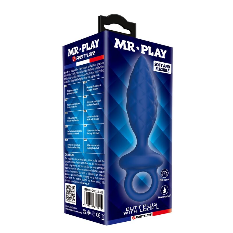 MR PLAY - PLUG ANAL TEXTURIZADO COM ANEL AZUL L