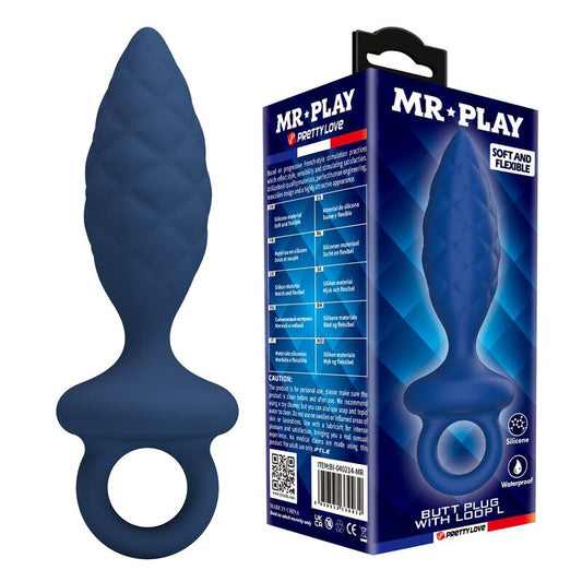 MR PLAY - PLUG ANAL TEXTURIZADO COM ANEL AZUL L