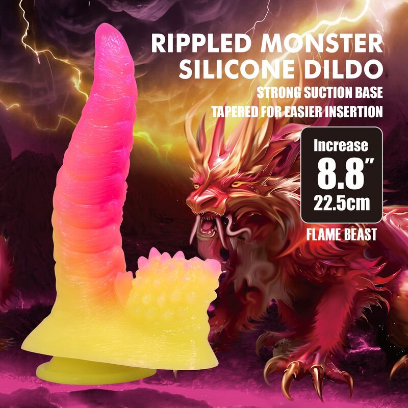 POWER MONSTERS - DILDO ONDULADO MONSTER FANTASY COM VENTOSA 22,5 CM Ø 5,5 CM ROSA E AMARELO