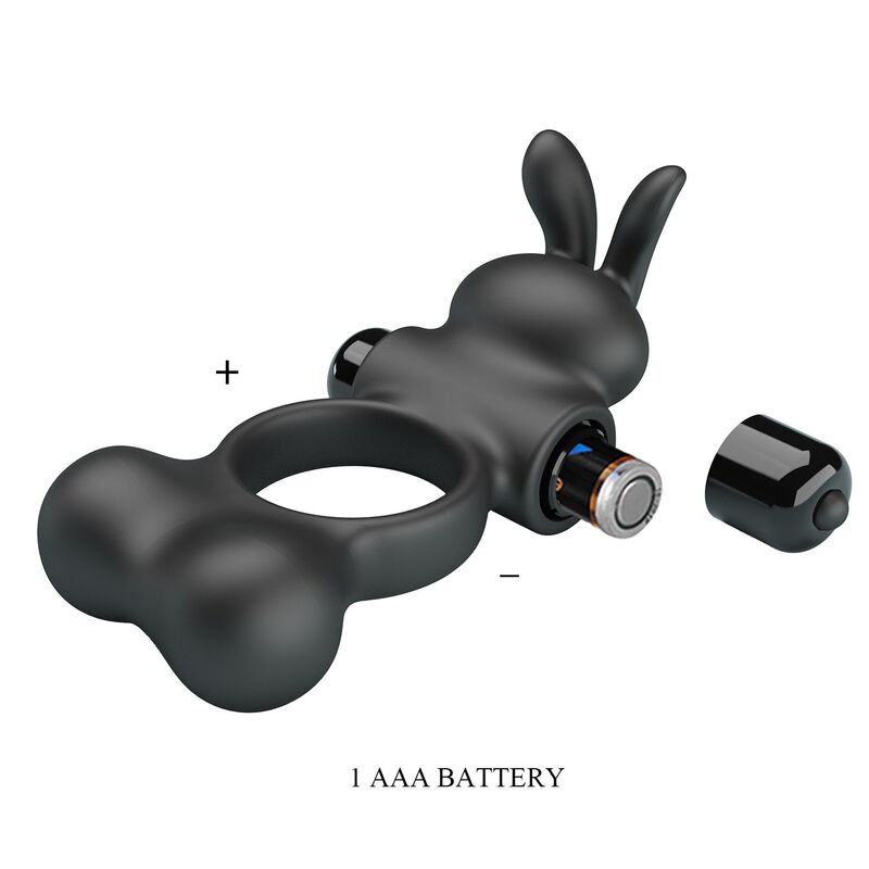 PRETTY LOVE - ANEL PENIANO VIBRATÓRIO COM ESTIMULADOR DE COELHINHO, 10 FUNÇÕES, PRETO
