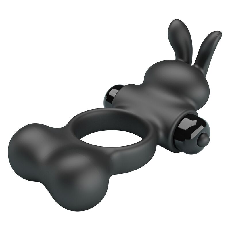 PRETTY LOVE - ANEL PENIANO VIBRATÓRIO COM ESTIMULADOR DE COELHINHO, 10 FUNÇÕES, PRETO