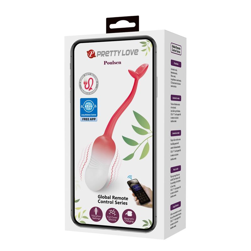 PRETTY LOVE - OVO VIBRATÓRIO COM CONTROLE POR APP PULSEN, 12 FUNÇÕES, RECARREGÁVEL VIA USB, ROSA