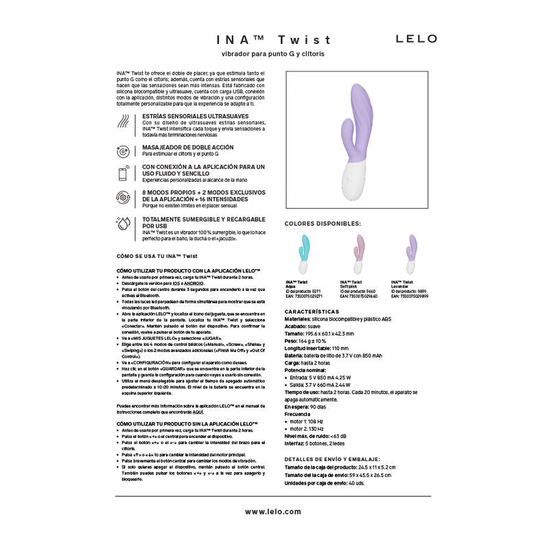 LELO - INA TWIST VIBRADOR DUPLO COELHO PARA PONTO G E CLITÓRIS LAVANDA