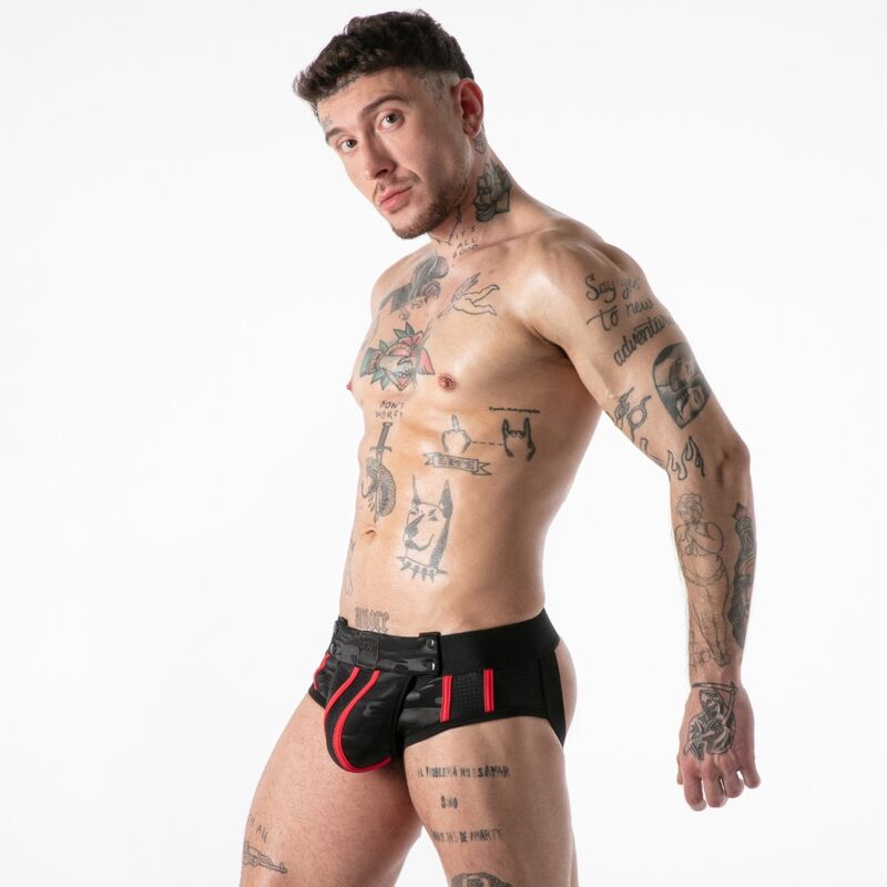 LOCKER GEAR - CUECA JOCK STOCK COM ACESSO MILITAR COMPLETO VERMELHA S