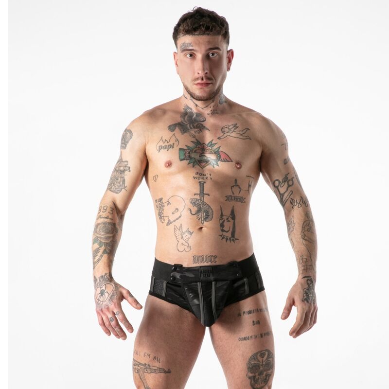 LOCKER GEAR - CUECA JOCK SURF COM ACESSO MILITAR COMPLETO, PRETA, TAMANHO L