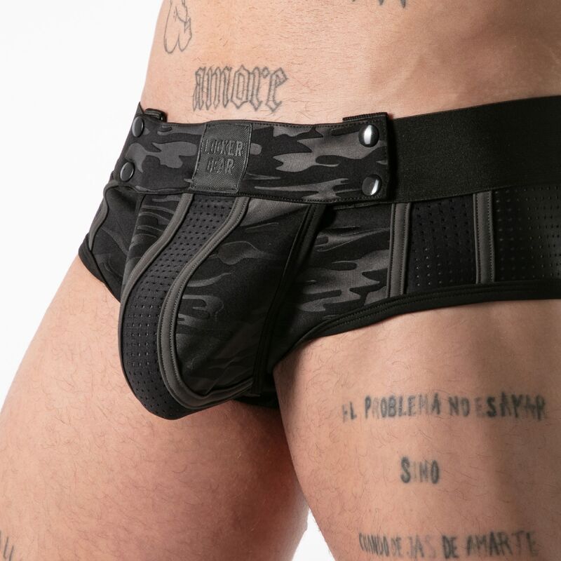 LOCKER GEAR - CUECA JOCK SURF COM ACESSO MILITAR COMPLETO, PRETA, TAMANHO L