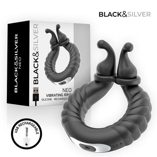 BLACK &amp; SILVER - ANEL VIBRATÓRIO RECARREGÁVEL PARA CASAIS NEO BLACK &amp; SILVER