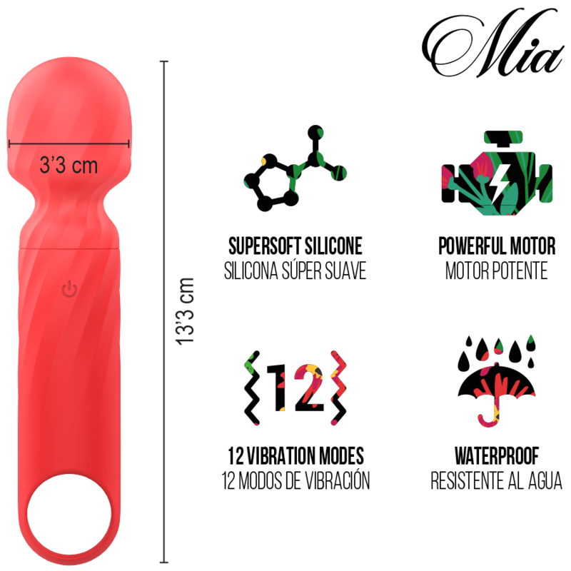 MIA - LUCY ELLEN MINI MASSAGEADOR DE VARINHA RECARREGÁVEL USB VERMELHO