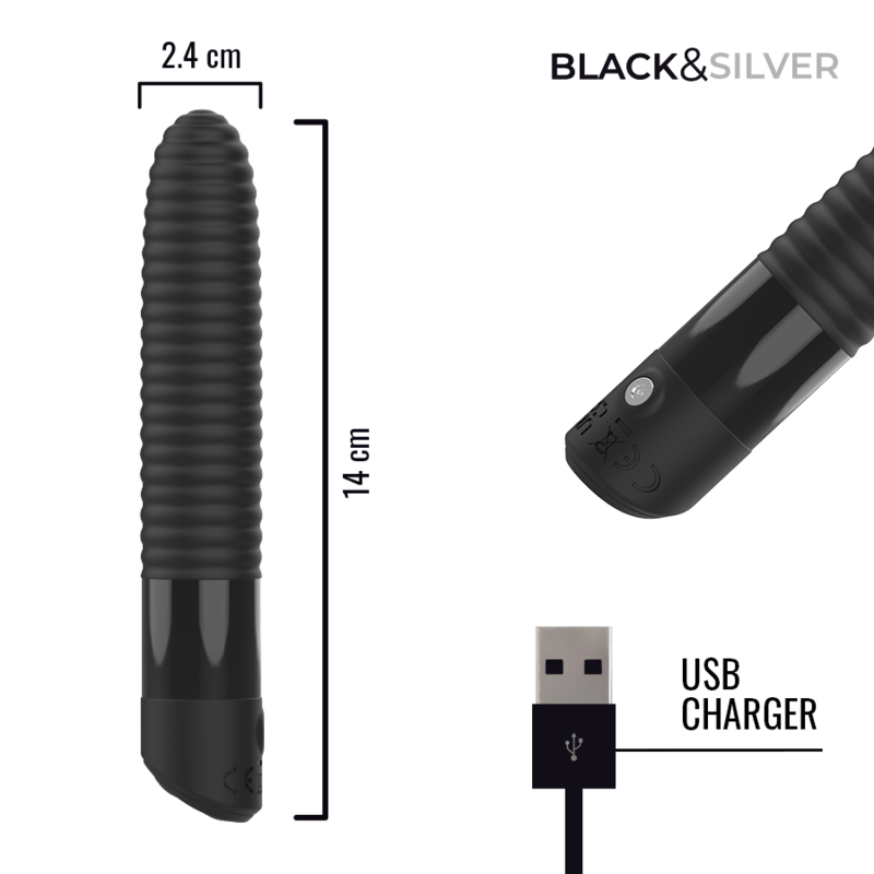 BLACK &amp; SILVER - VIBRADOR JOSEPH RECARREGÁVEL VIA USB COM DISPLAY DE LED PRETO
