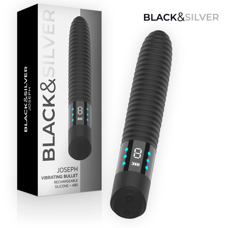 BLACK &amp; SILVER - VIBRADOR JOSEPH RECARREGÁVEL VIA USB COM DISPLAY DE LED PRETO