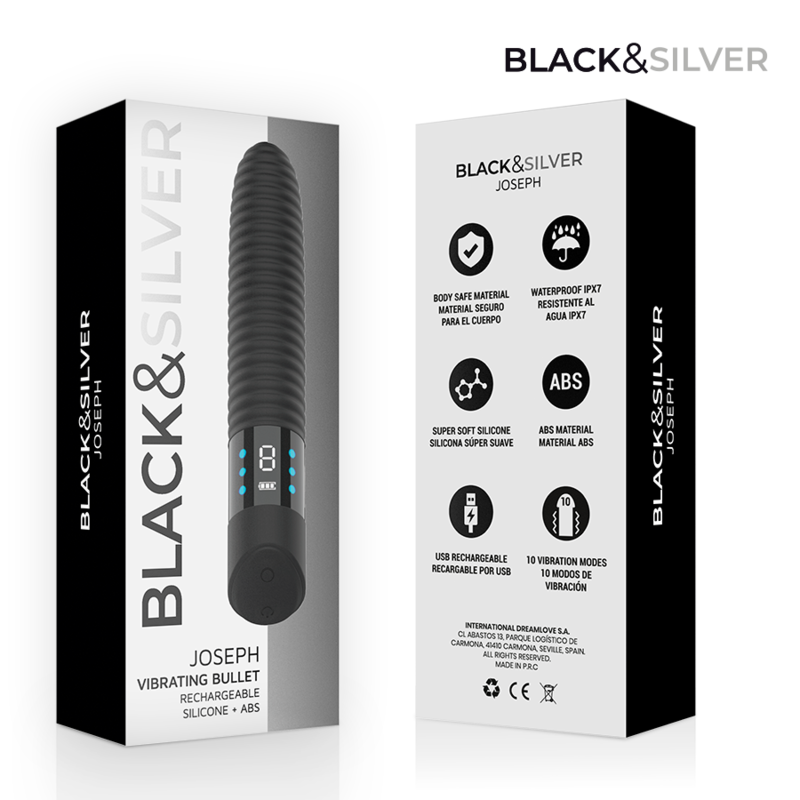 BLACK &amp; SILVER - VIBRADOR JOSEPH RECARREGÁVEL VIA USB COM DISPLAY DE LED PRETO