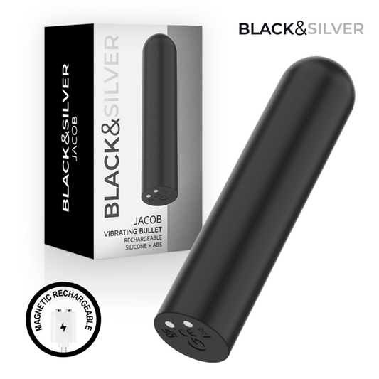 BLACK &amp; SILVER - JACOB VIBRATÓRIO BULLET RECARREGÁVEL POR USB PRETO
