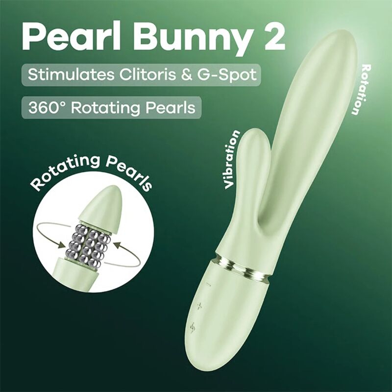 SATISFYER - PEARL BUNNY 2 VIBRADOR COELHO COM PÉROLAS GIRATÓRIAS VERDE CLARO