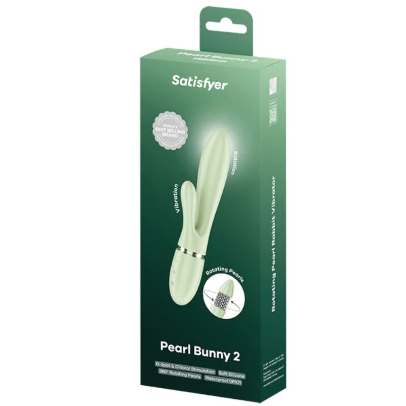 SATISFYER - PEARL BUNNY 2 VIBRADOR COELHO COM PÉROLAS GIRATÓRIAS VERDE CLARO
