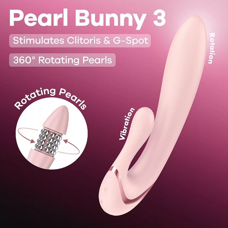 SATISFYER - PEARL BUNNY 3 VIBRADOR COELHO COM PÉROLAS GIRATÓRIAS ROSA CLARO