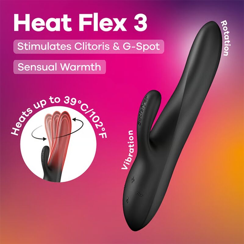 SATISFYER - HEAT FLEX 3 VIBRADOR COELHO AQUECIDO PRETO