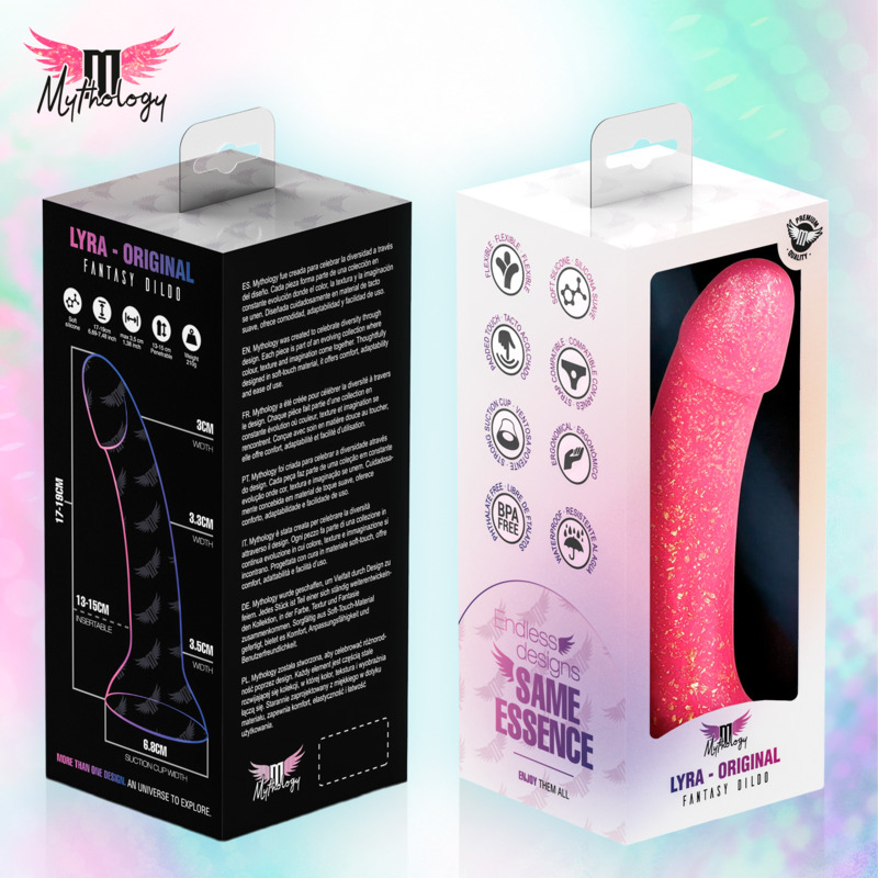 MYTHOLOGY - LYRA 7 DILDO DE SILICONE 17 CM Ø 3,6 CM ROSA DOURADO COM PONTOS