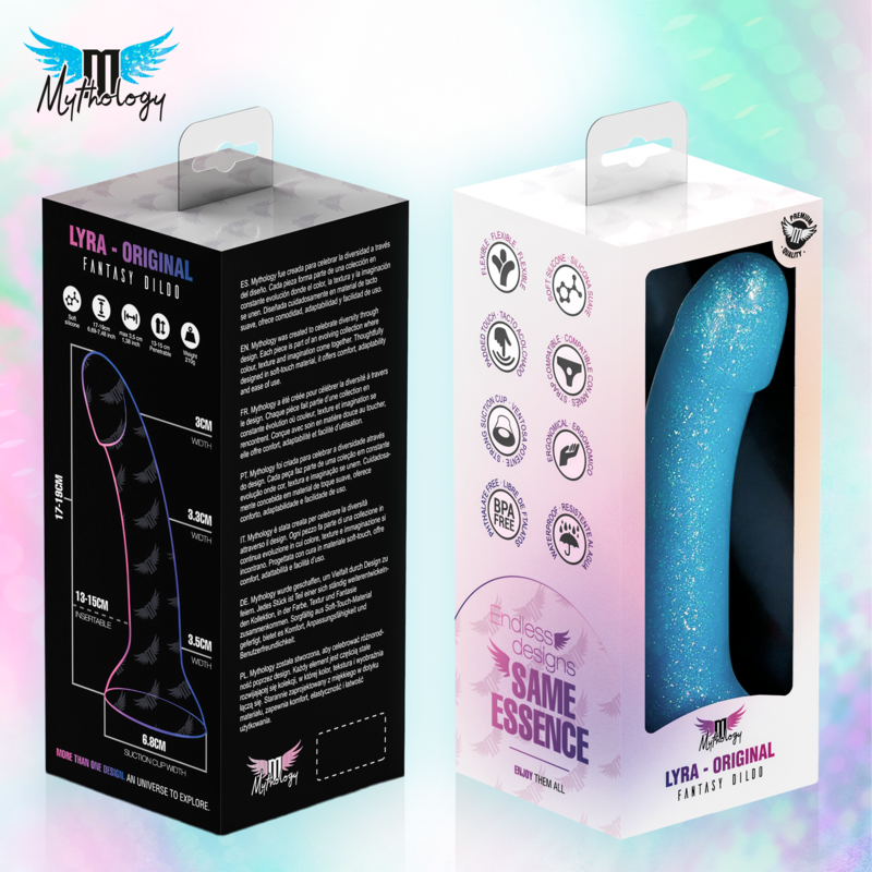 MYTHOLOGY - LYRA 8 DILDO DE SILICONE 17 CM Ø 3,6 CM AZUL CLARO PLATINA COM PINTURA