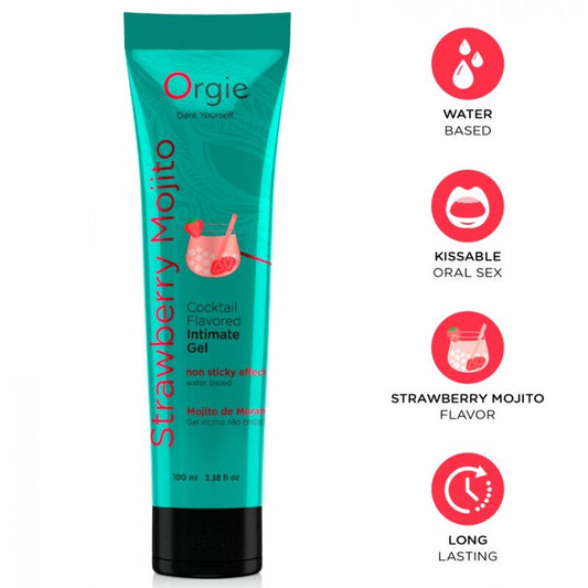 ORGIE - LUBRIFICANTE EM TUBO COQUETEL MORANGO MOJITO BEIJÁVEL GEL ÍNTIMO À BASE DE ÁGUA 100 ML