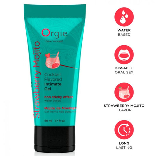 ORGIE - LUBRIFICANTE EM TUBO COQUETEL MORANGO MOJITO BEIJÁVEL GEL ÍNTIMO À BASE DE ÁGUA 50 ML