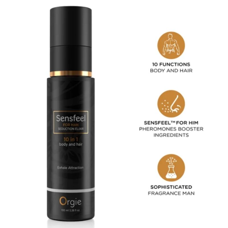 ORGIE - SENSFEEL PARA HOMENS ELIXIR DE SEDUÇÃO 10 EM 1 PARA CORPO E CABELO 100 ML