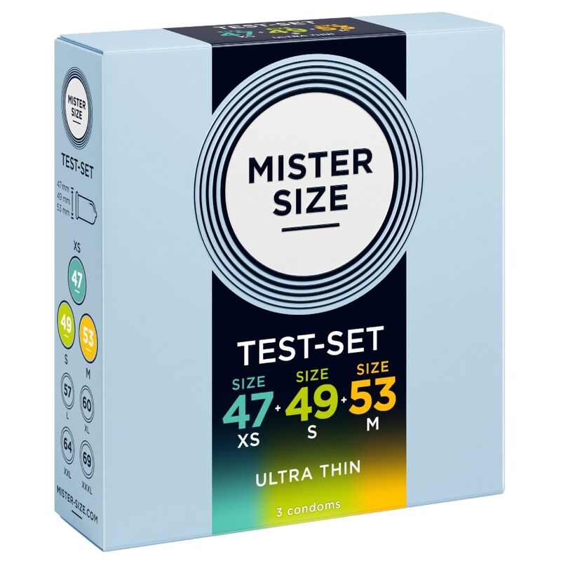 MISTER SIZE - PACOTE DE AMOSTRA DE PRESERVATIVO TAMANHO 47-49-53 MM (3 UNIDADES)