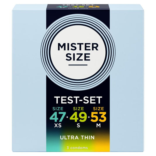 MISTER SIZE - PACOTE DE AMOSTRA DE PRESERVATIVO TAMANHO 47-49-53 MM (3 UNIDADES)