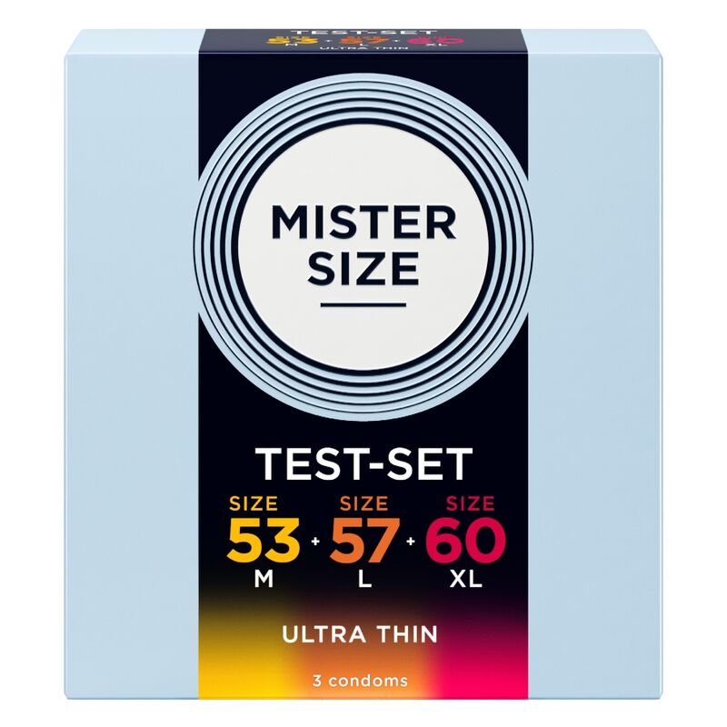 MISTER SIZE - PACOTE DE AMOSTRA DE PRESERVATIVOS TAMANHO 53-57-60 MM (3 UNIDADES)