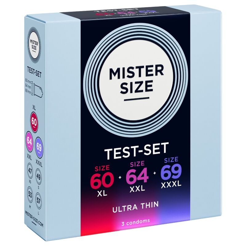 MISTER SIZE - PACOTE DE AMOSTRA DE PRESERVATIVOS TAMANHO 60-64-69 MM (3 UNIDADES)