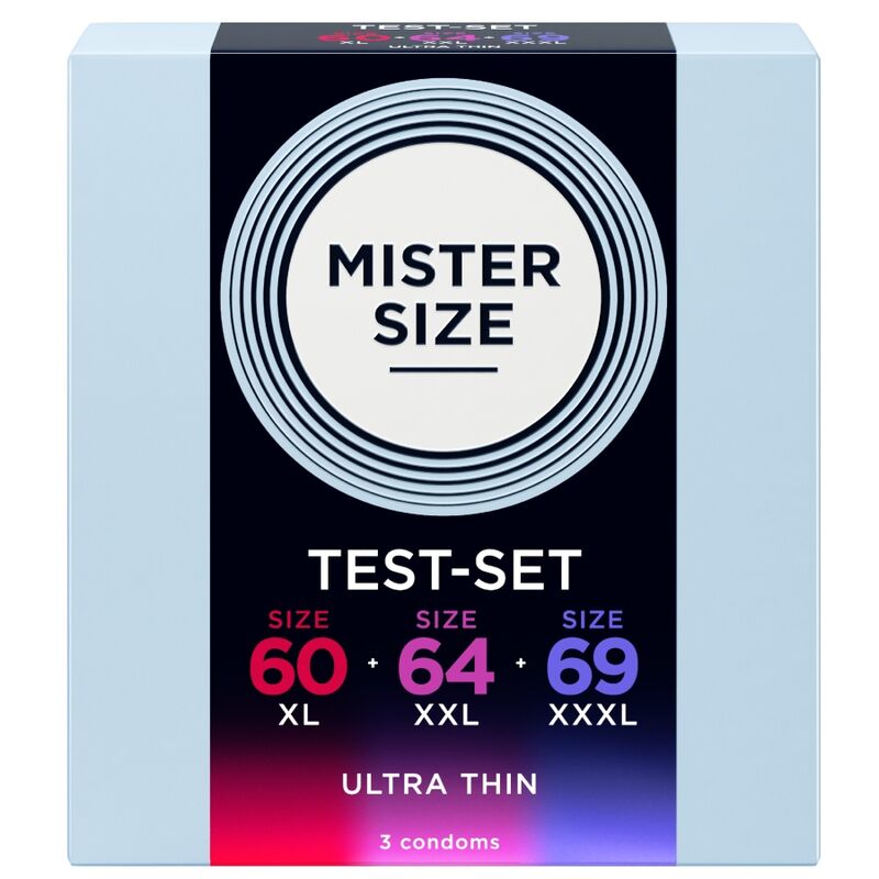 MISTER SIZE - PACOTE DE AMOSTRA DE PRESERVATIVOS TAMANHO 60-64-69 MM (3 UNIDADES)