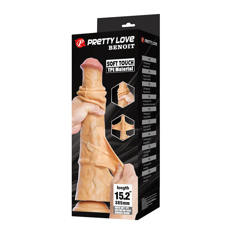 PRETTY LOVE - BENOIT DILDO REALISTA COM TOQUE SUAVE E PELE DESLIZANTE  38,5 CM NATURAL