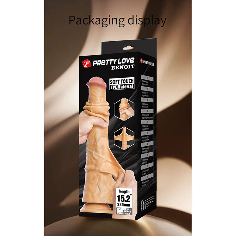 PRETTY LOVE - BENOIT DILDO REALISTA COM TOQUE SUAVE E PELE DESLIZANTE  38,5 CM NATURAL