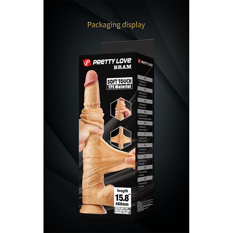 PRETTY LOVE - BRAM DILDO REALISTA DE TOQUE SUAVE COM PELE DESLIZANTE 40 CM NATURAL