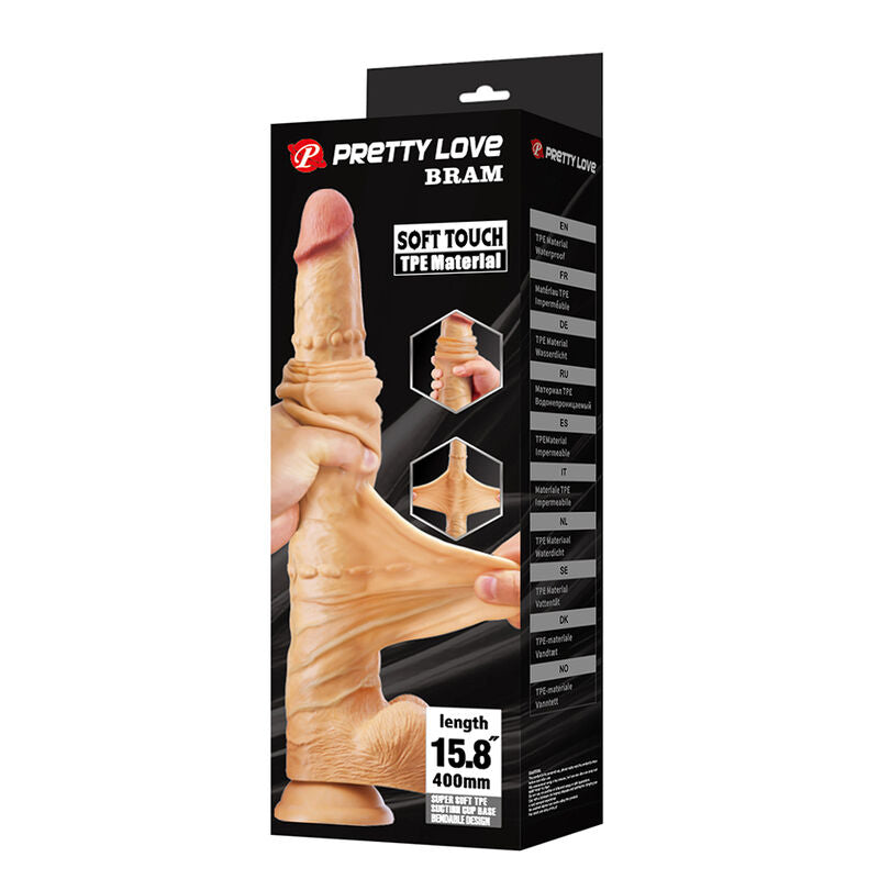 PRETTY LOVE - BRAM DILDO REALISTA DE TOQUE SUAVE COM PELE DESLIZANTE 40 CM NATURAL