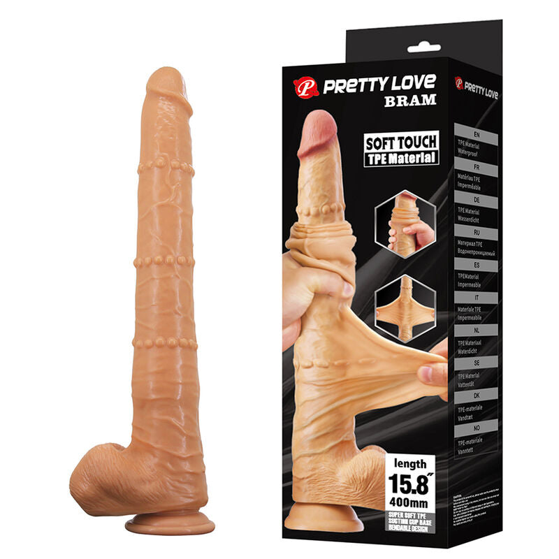 PRETTY LOVE - BRAM DILDO REALISTA DE TOQUE SUAVE COM PELE DESLIZANTE 40 CM NATURAL