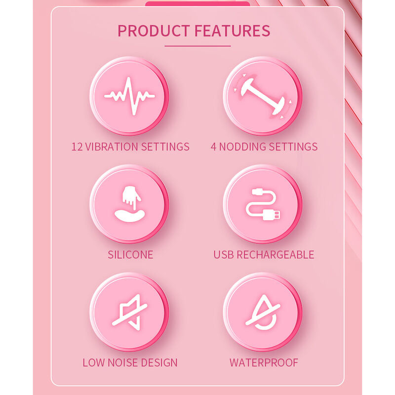 PRETTY LOVE - DUDEN VIBRADOR DE SILICONE RECARREGÁVEL COM 12 MODOS DE VIBRAÇÃO E 3 MODOS DE BALANÇO, ROSA.