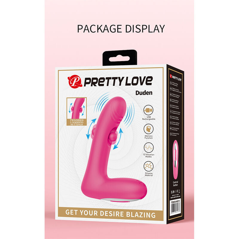 PRETTY LOVE - DUDEN VIBRADOR DE SILICONE RECARREGÁVEL COM 12 MODOS DE VIBRAÇÃO E 3 MODOS DE BALANÇO, ROSA.