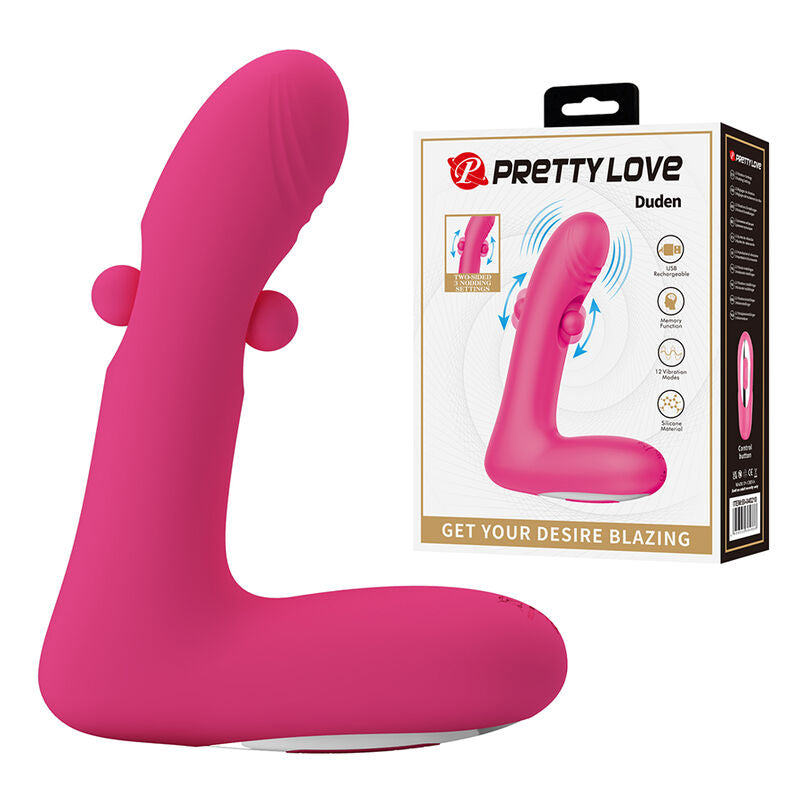 PRETTY LOVE - DUDEN VIBRADOR DE SILICONE RECARREGÁVEL COM 12 MODOS DE VIBRAÇÃO E 3 MODOS DE BALANÇO, ROSA.