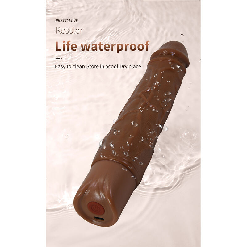 PRETTY LOVE - KESSLER VIBRADOR REALISTA COM 10 MODOS DE VIBRAÇÃO E 10 INTENSIDADES, 22 CM, MARROM