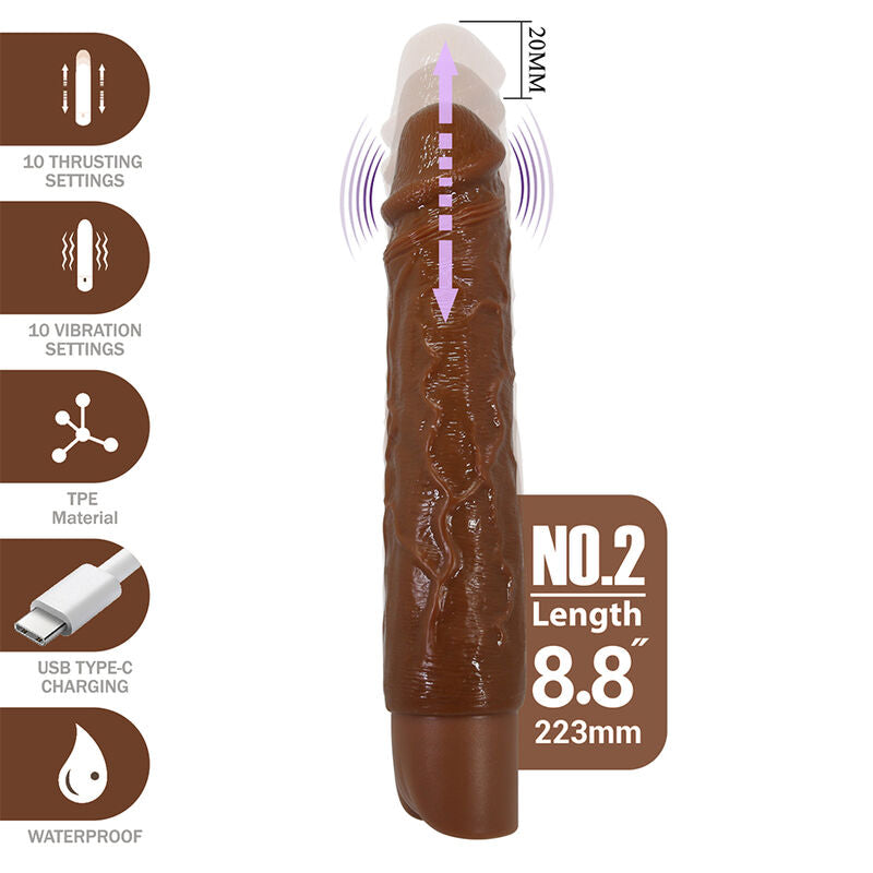 PRETTY LOVE - KESSLER VIBRADOR REALISTA COM 10 MODOS DE VIBRAÇÃO E 10 INTENSIDADES, 22 CM, MARROM