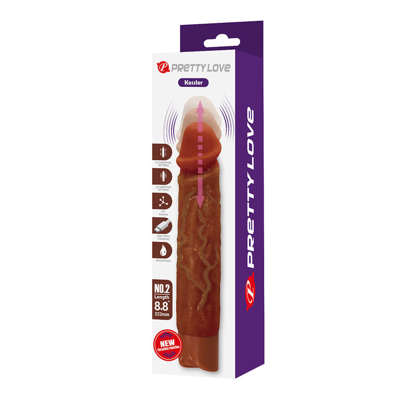 PRETTY LOVE - KESSLER VIBRADOR REALISTA COM 10 MODOS DE VIBRAÇÃO E 10 INTENSIDADES, 22 CM, MARROM