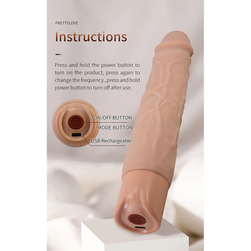PRETTY LOVE - KESSLER DILDO VIBRATÓRIO REALISTA COM 10 MODOS DE VIBRAÇÃO E 10 NÍVEIS DE PROFUNDIDADE, 22 CM NATURAL