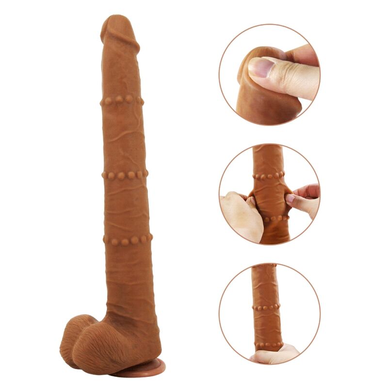 PRETTY LOVE - BRAM, VIBRADOR DESLIZANTE REALISTA COM TOQUE SUAVE, 40 CM, MARROM.