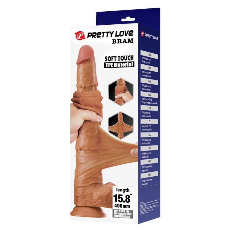 PRETTY LOVE - BRAM, VIBRADOR DESLIZANTE REALISTA COM TOQUE SUAVE, 40 CM, MARROM.